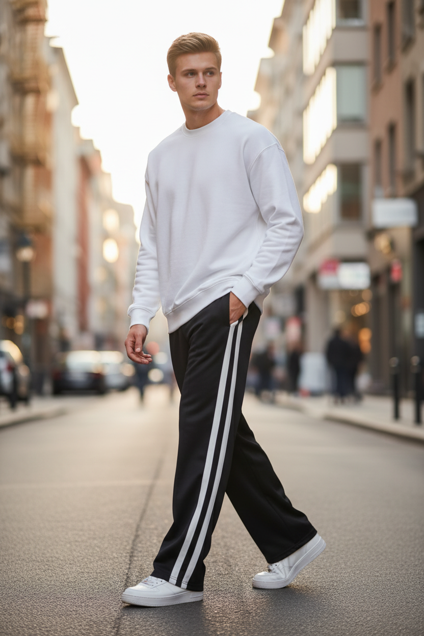 Black Double Stripe Track Pants Lifestyle