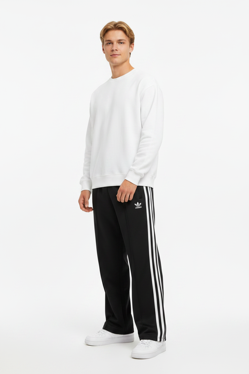 Black Double Stripe Track Pants Model