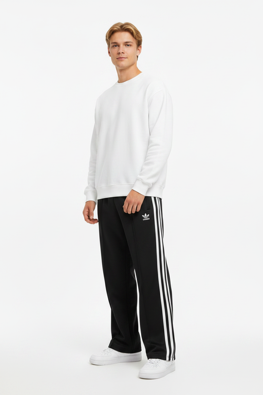 Black Double Stripe Track Pants Model