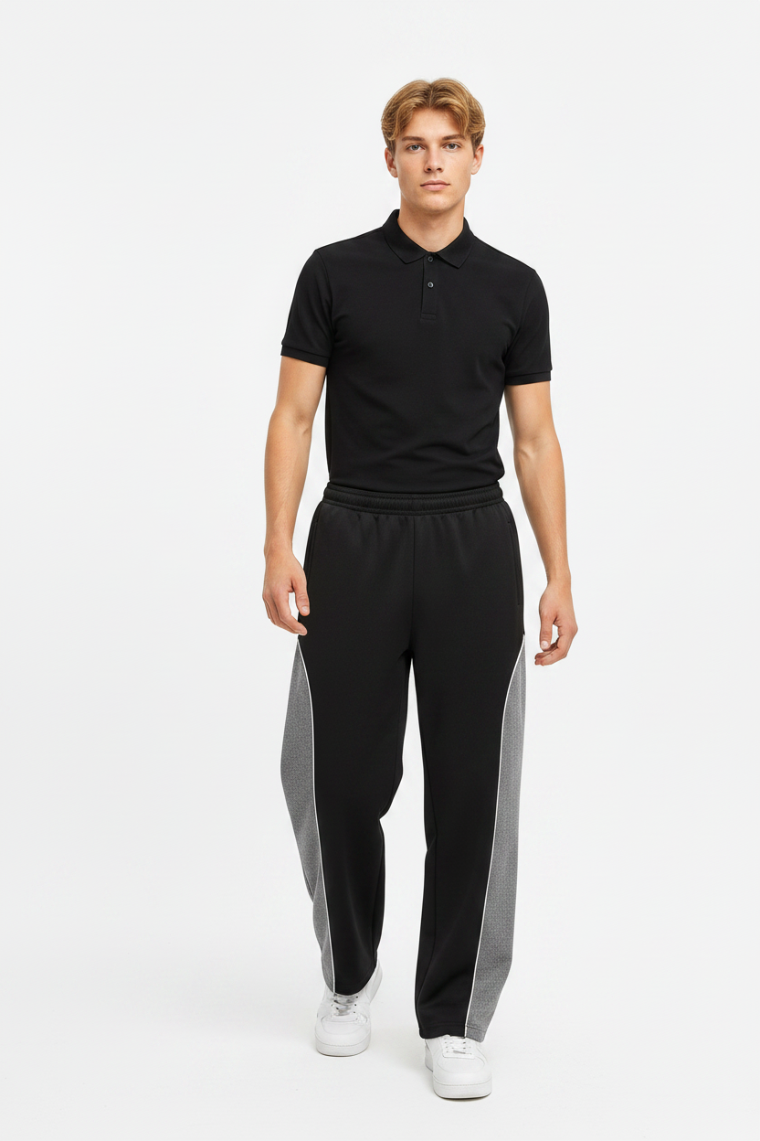 Black Grey Track Pants Model