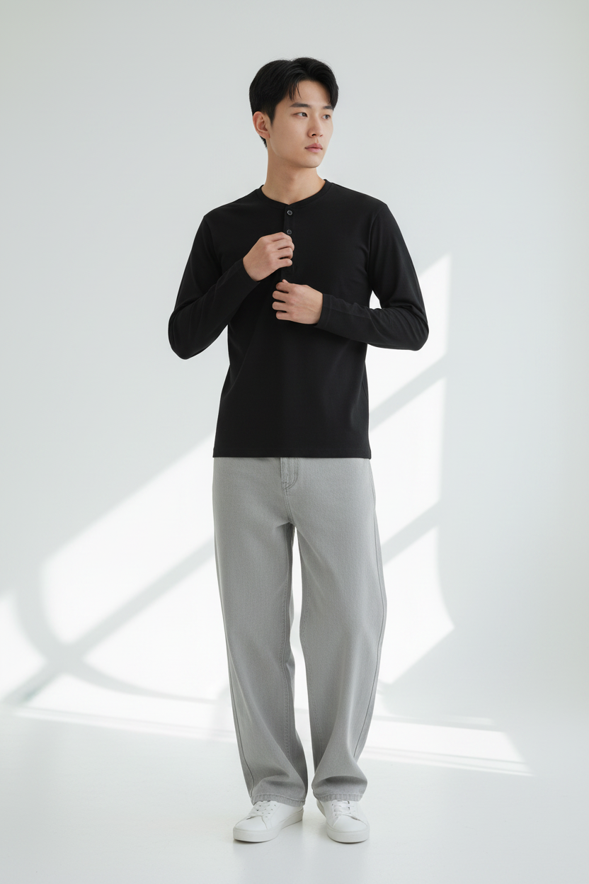 Black Henley Model