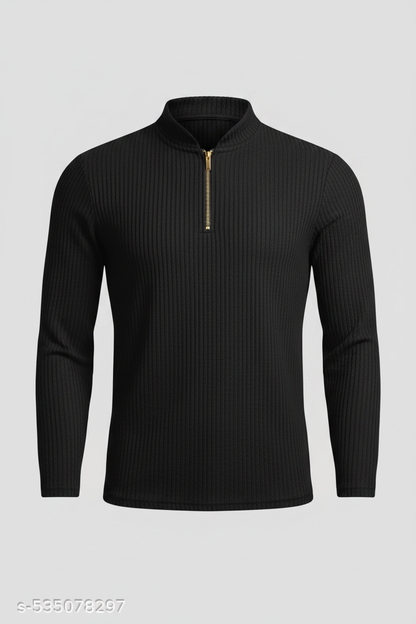 Black Ribbed Zip Front