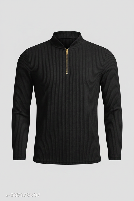 Black Ribbed Zip Front