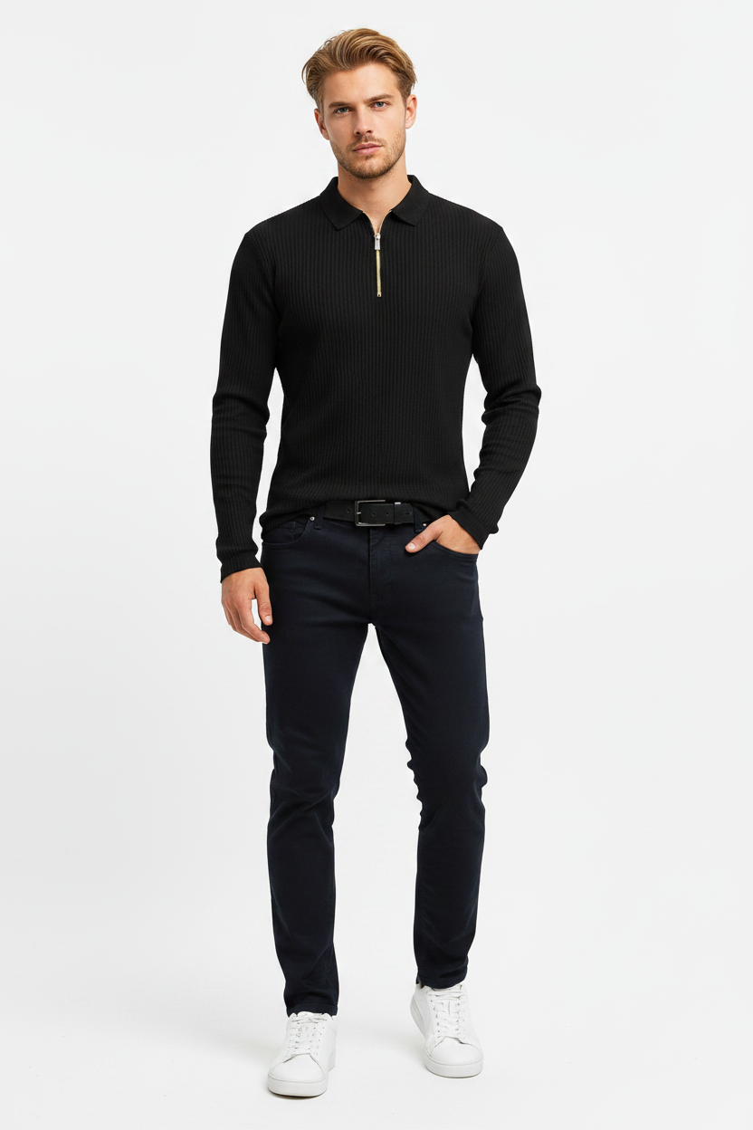 Black Ribbed Zip Model