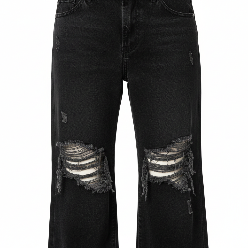 Black Ripped Jeans Distress Detail