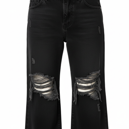 Black Ripped Jeans Distress Detail