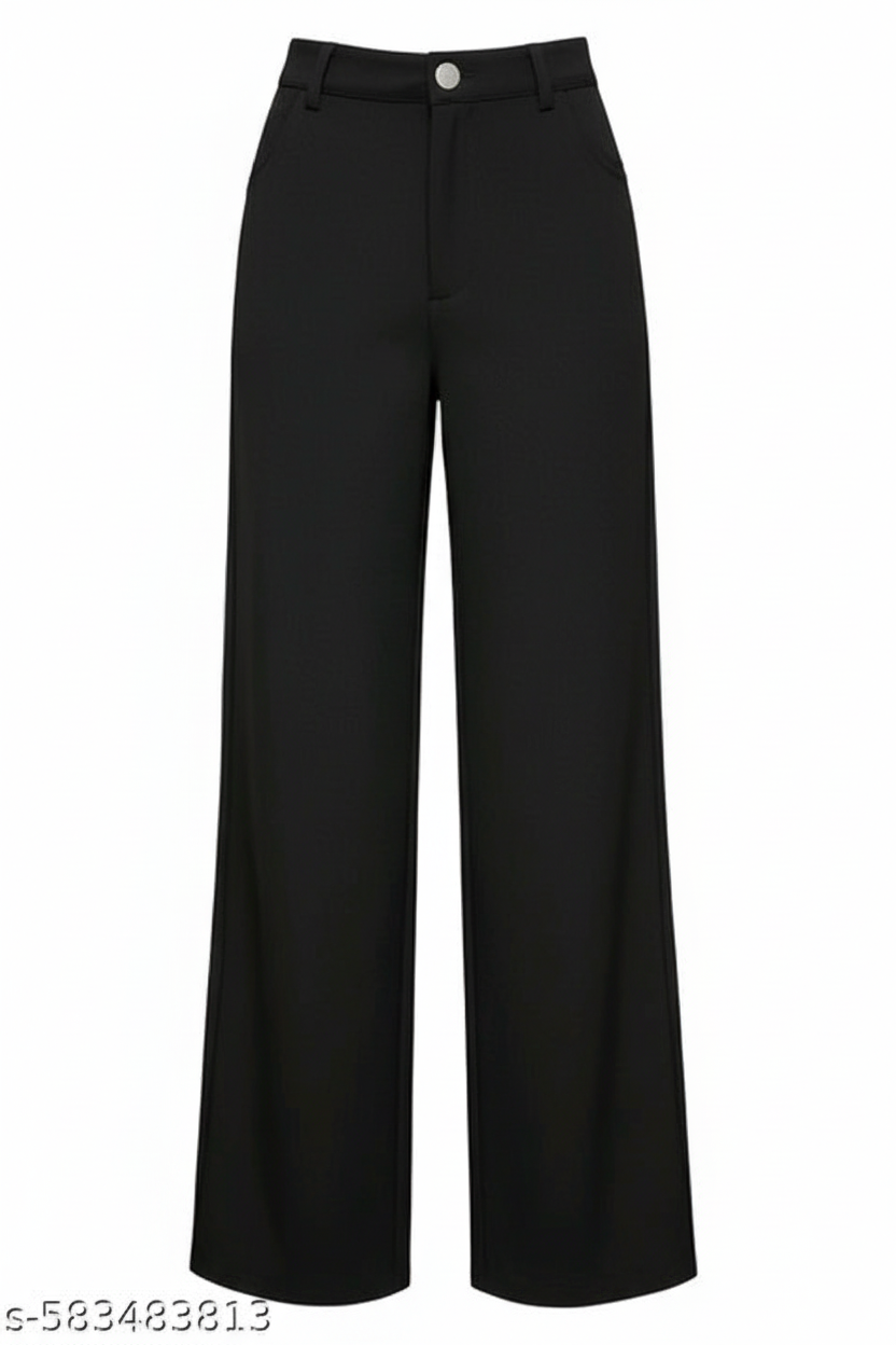 Black Wide-Leg Trousers Front