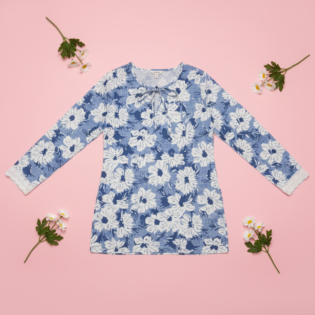 Blue Daisy Tunic - Flat Lay