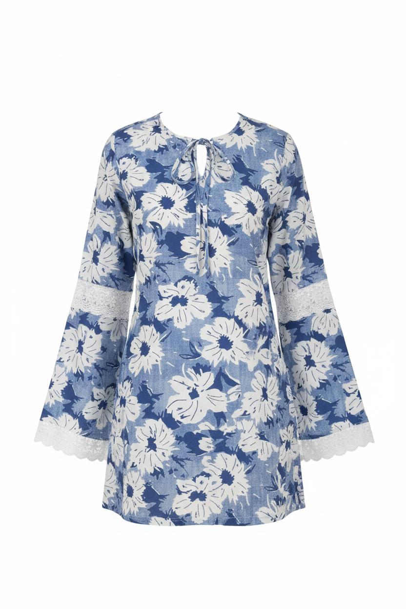 Blue Daisy Tunic - Ghost Mannequin Front