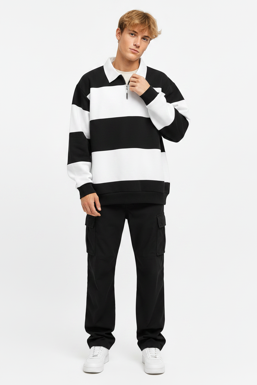 BW Stripe Polo Model