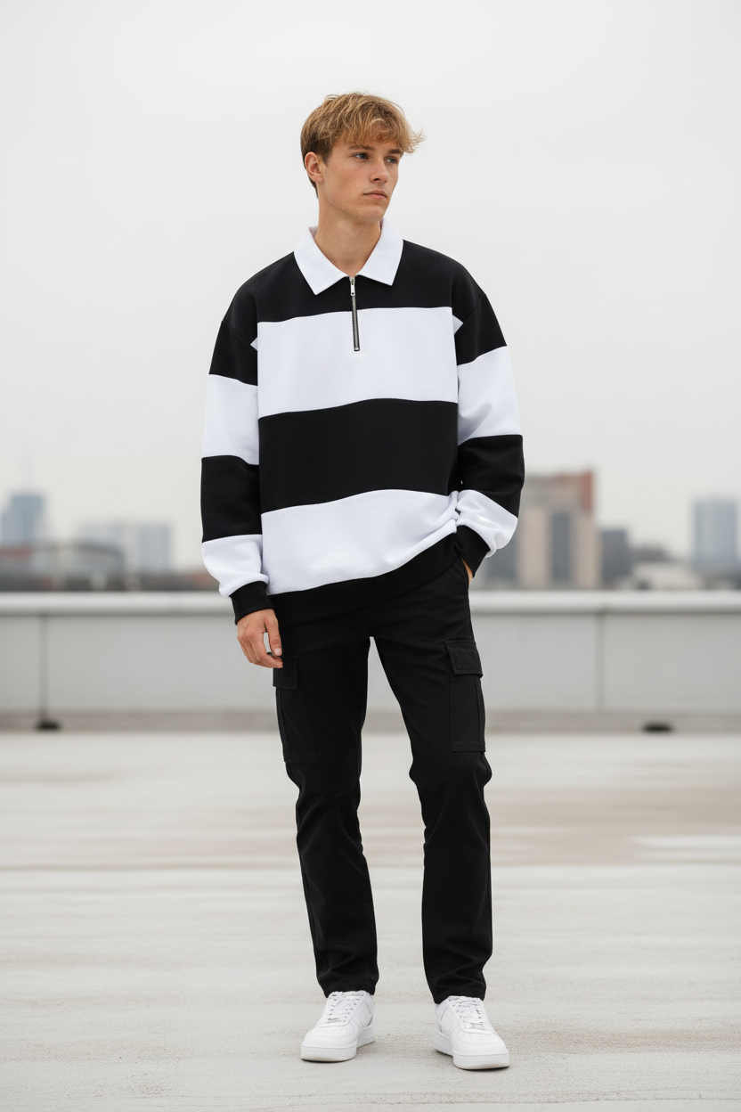 BW Stripe Polo Rooftop