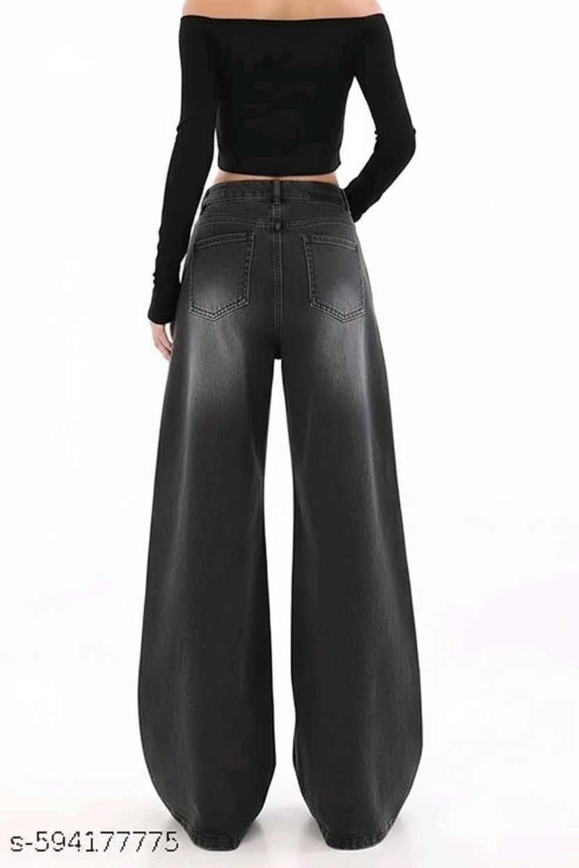 Charcoal Wide-Leg Jeans Ghost Mannequin Back