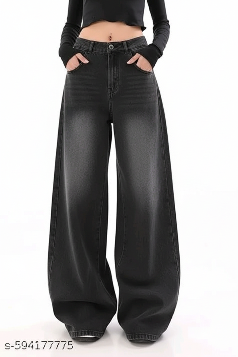 Charcoal Wide-Leg Jeans Ghost Mannequin Front