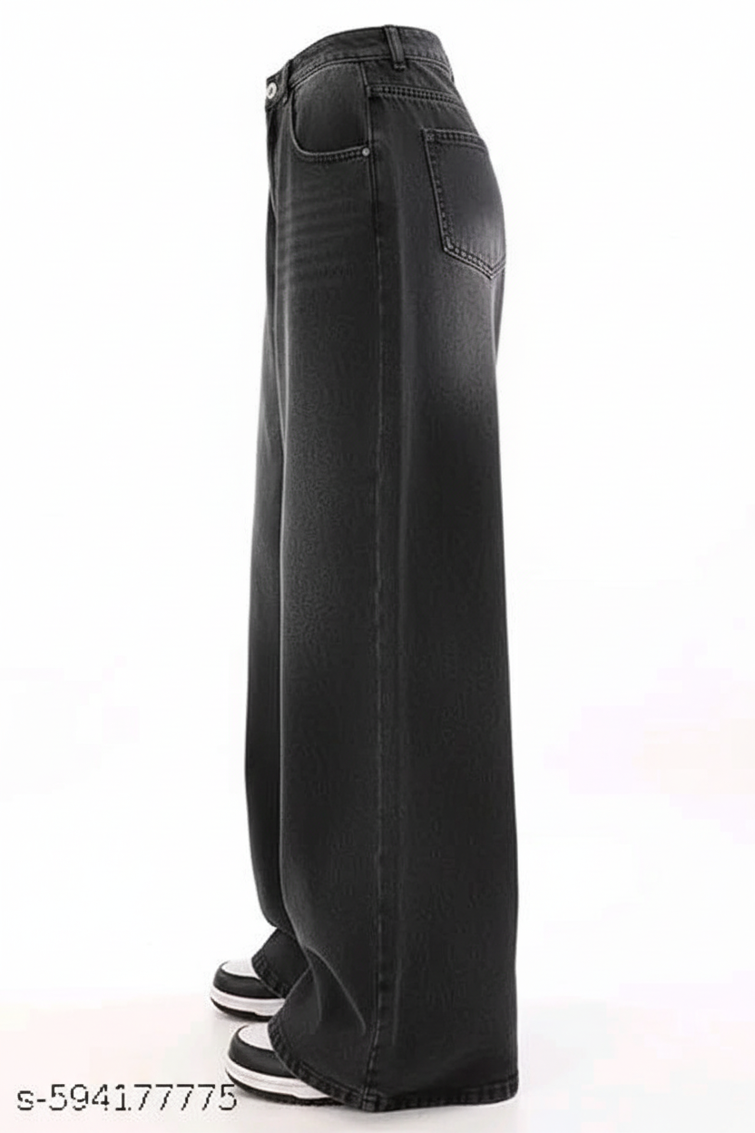 Charcoal Wide-Leg Jeans Ghost Mannequin Side