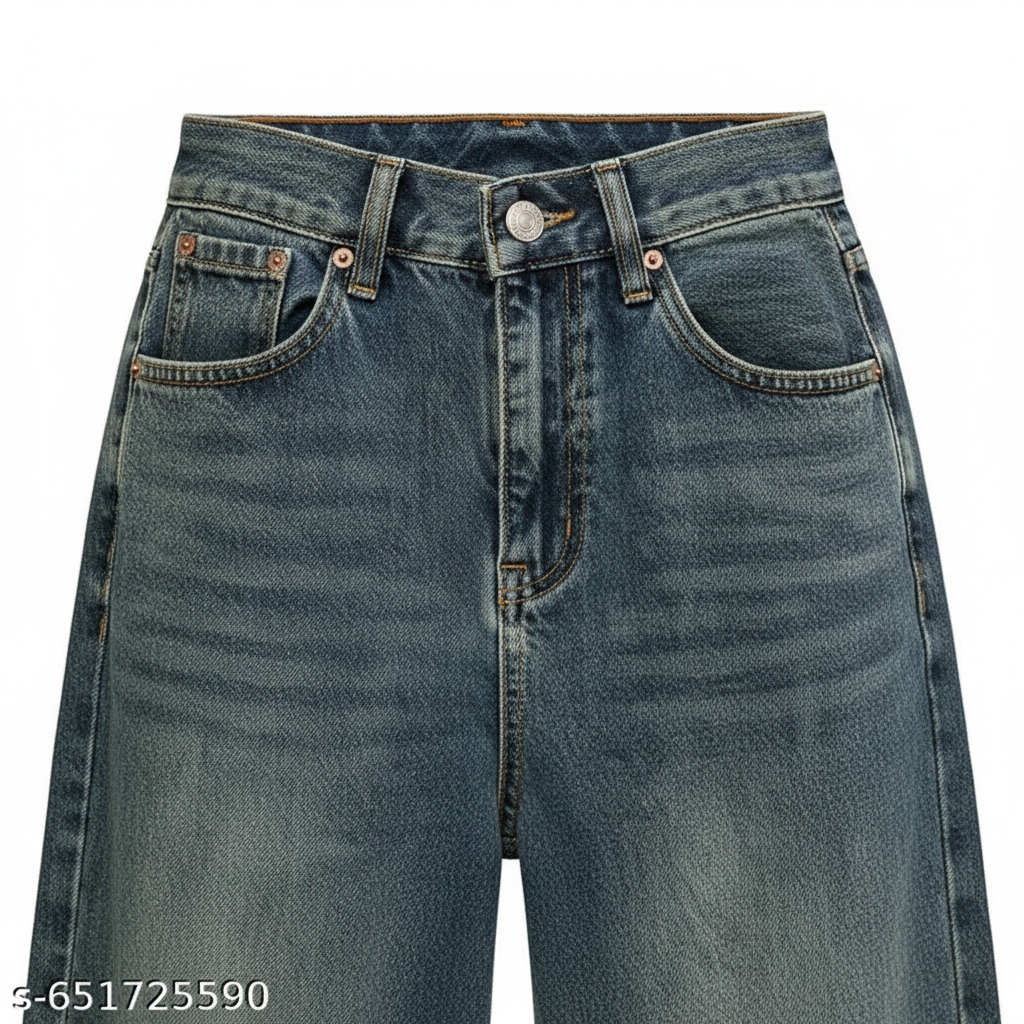 Dark Blue Vintage Wide-Leg Jeans Detail