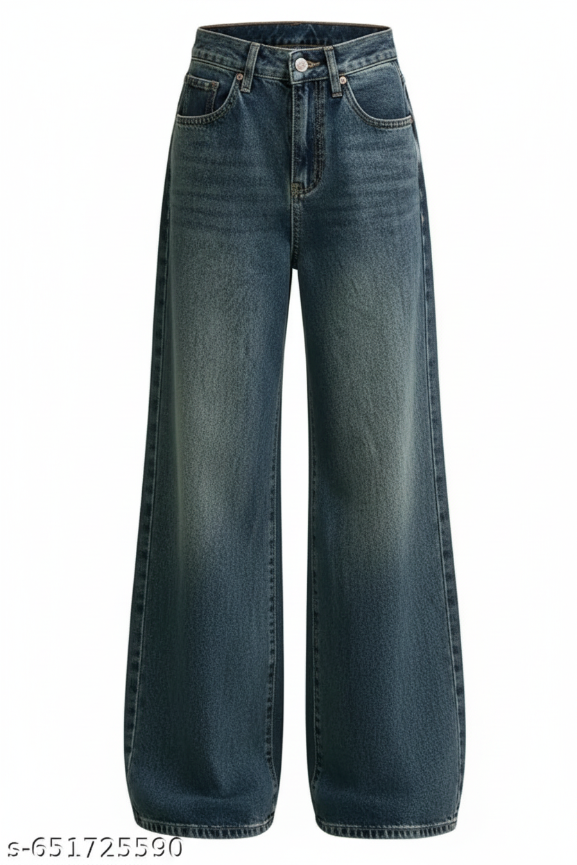 Dark Blue Vintage Wide-Leg Jeans Ghost Mannequin Front