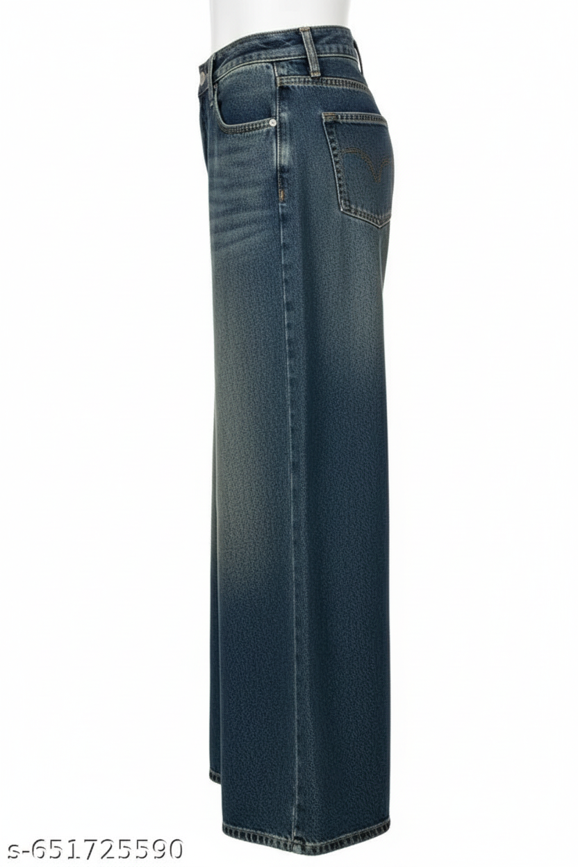 Dark Blue Vintage Wide-Leg Jeans Ghost Mannequin Side
