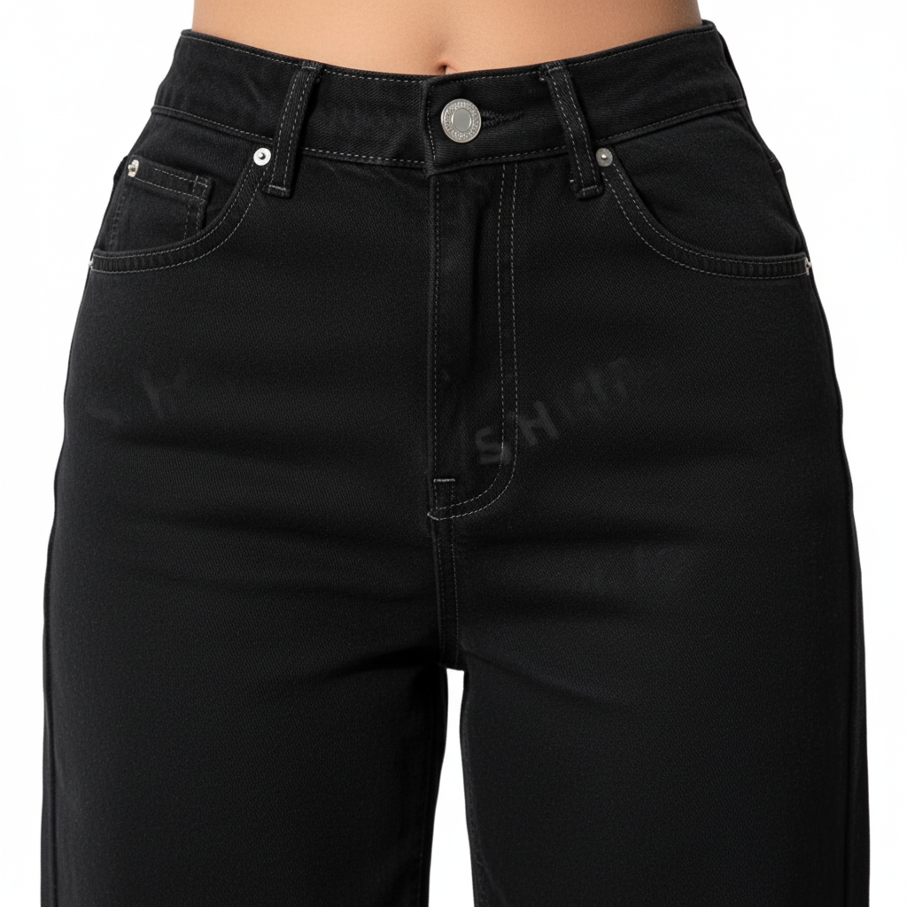 Detail Shot – Black Wide-Leg Jeans