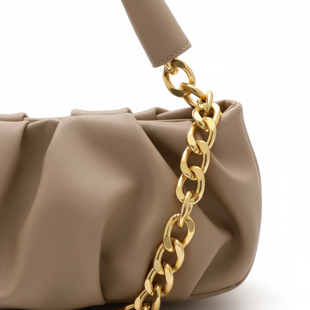 Detail Shot - Ruched Texture & Gold Chain