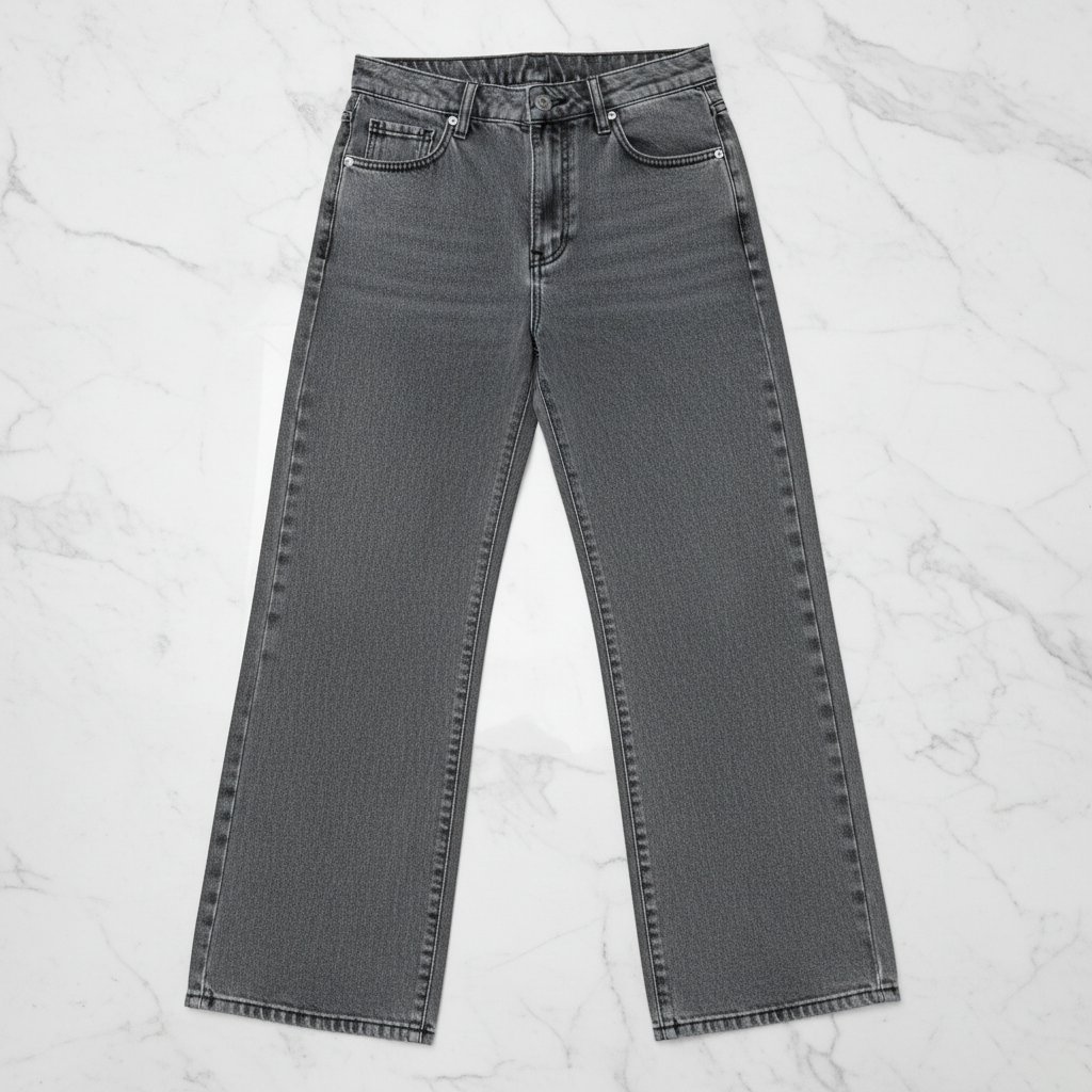 Flat Lay – Grey Wide-Leg Jeans