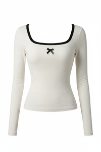 Bow Detail Full Sleeve Top (White)