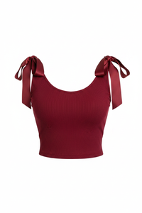 Double Bow Shoulder Neck Fitted Crop Top (Red)