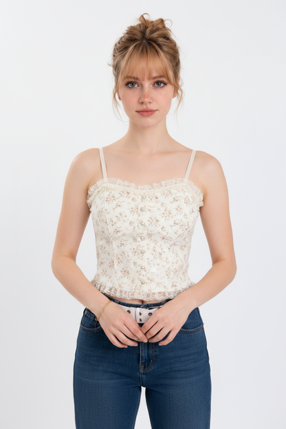 Front Model - Floral Lace Cami Corset Top