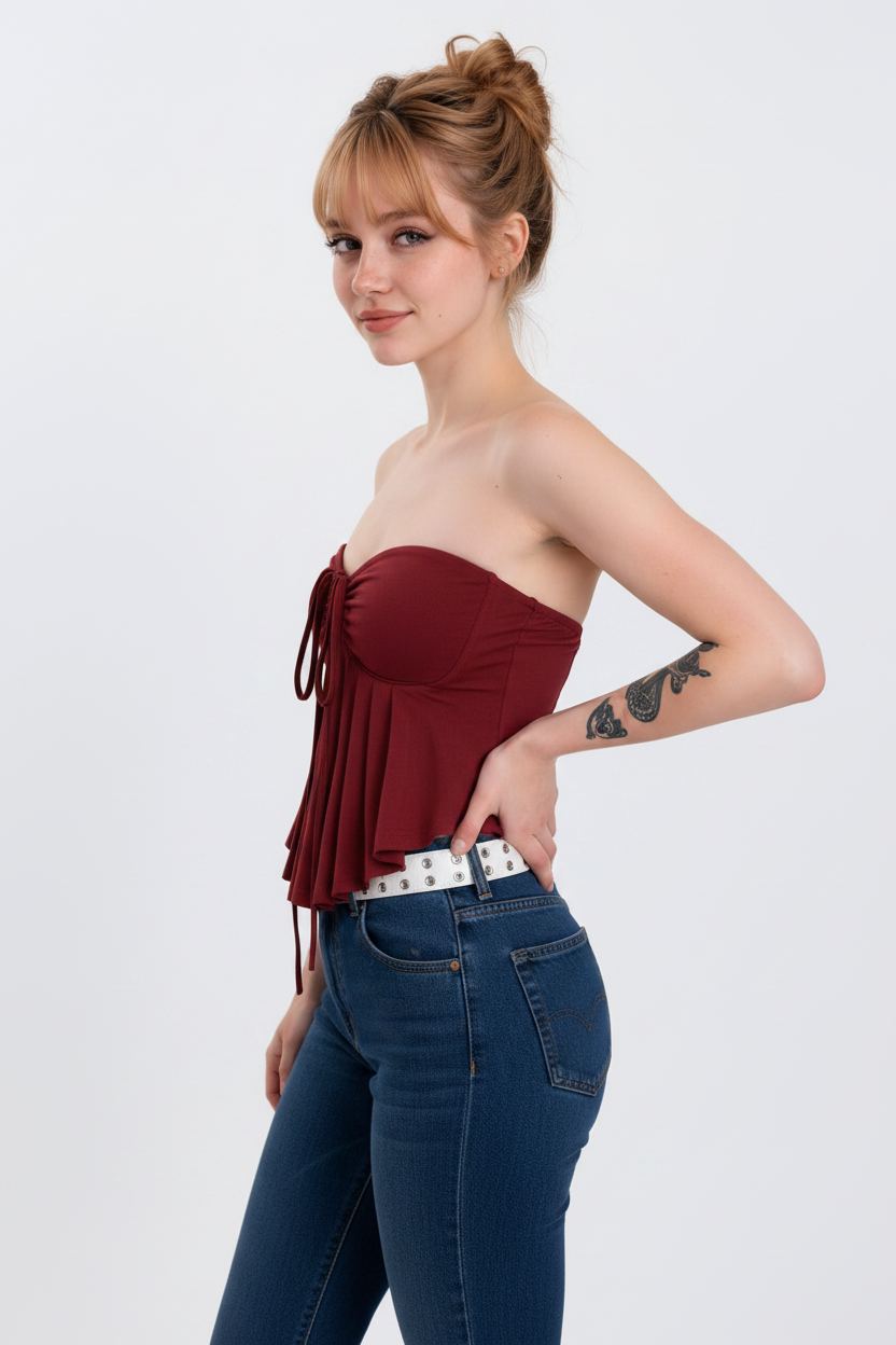 Front Model - Red Corset Bustier Top