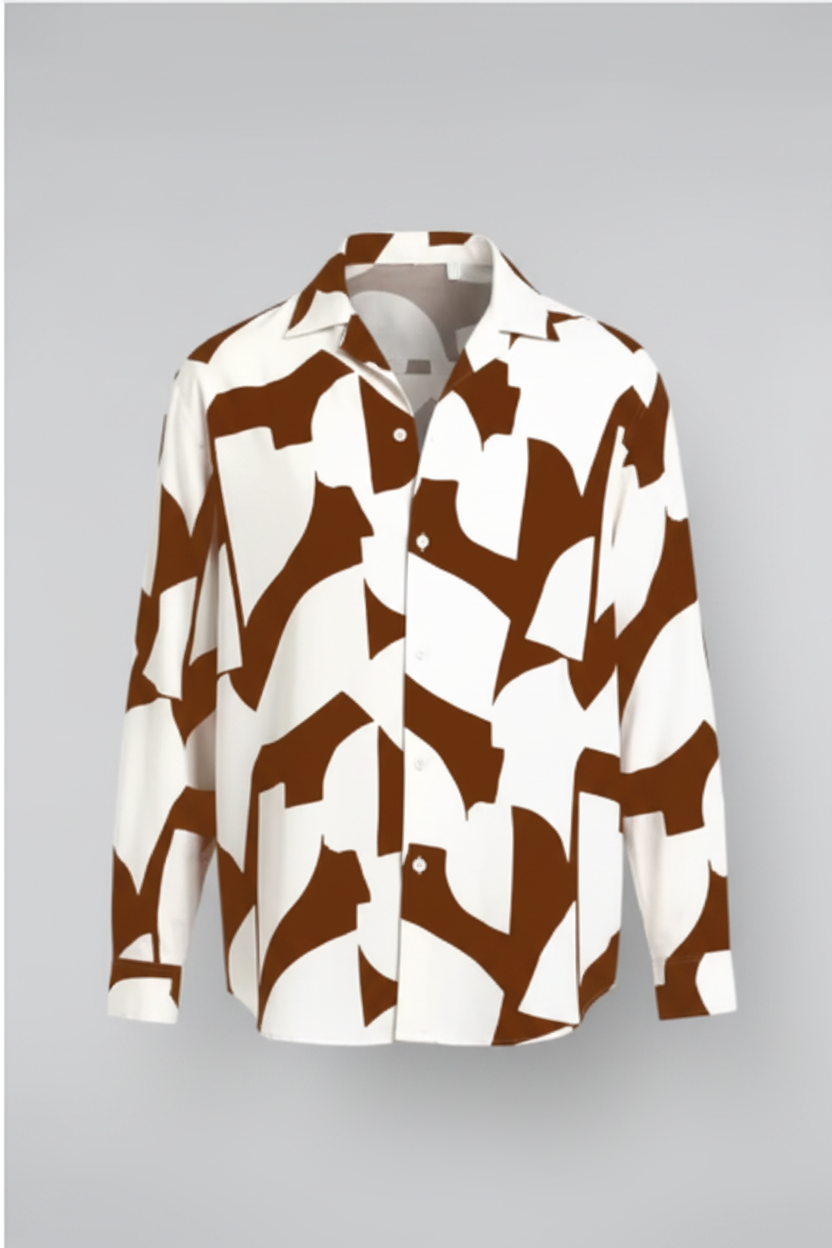 Abstract Geo Print Full Sleeve Shirt – Brown/White