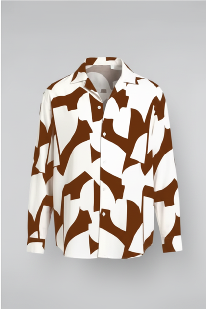 Abstract Geo Print Full Sleeve Shirt – Brown/White