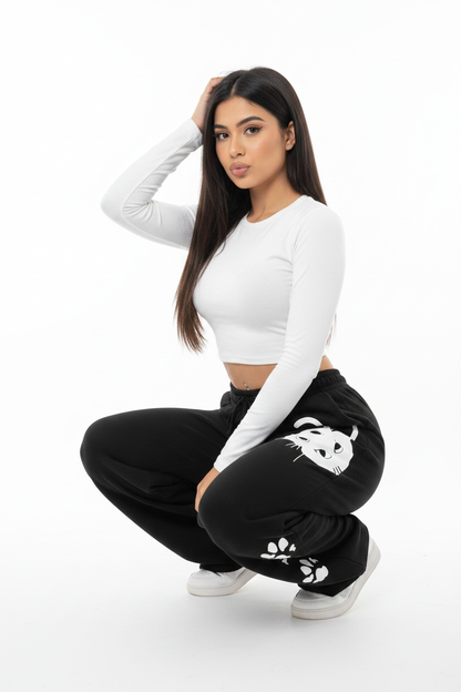 Peeking Kitty Paw Print Oversized Jogger