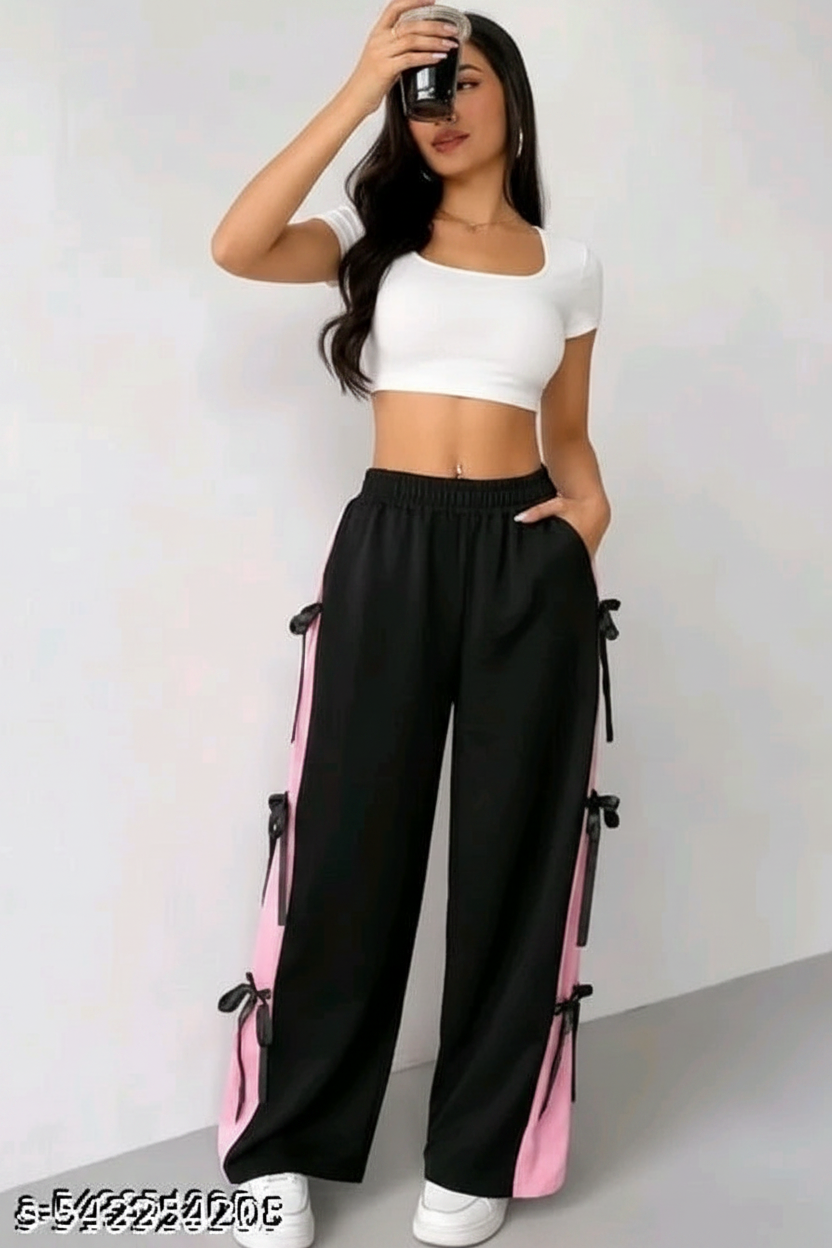 Pink Side Panel Multi-Bow Wide-Leg Jogger