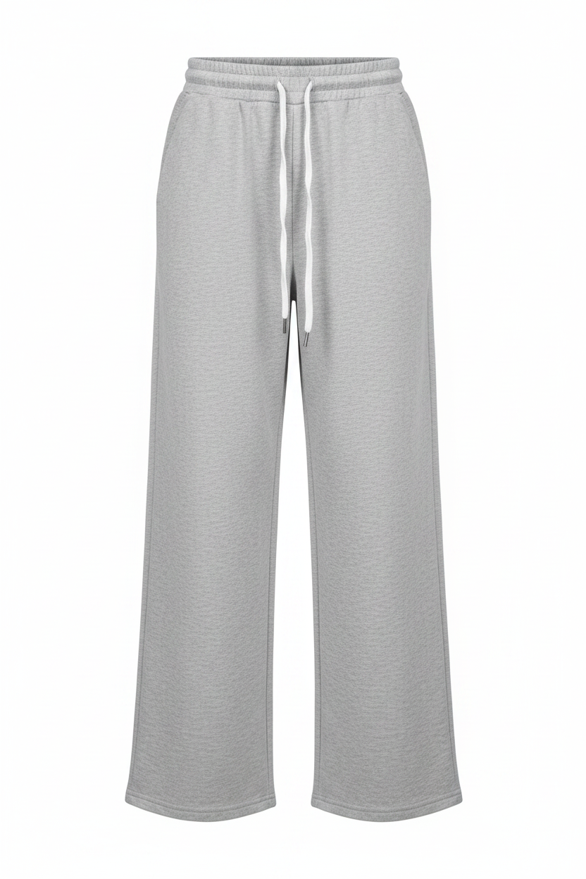 White Drawstring High-Waist Wide-Leg Fleece Jogger