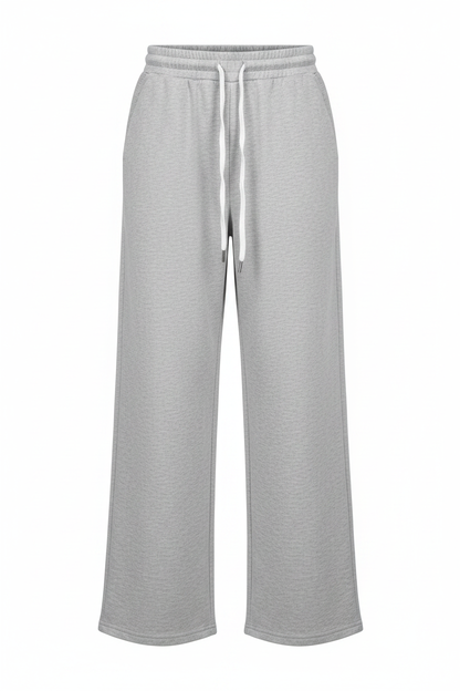 White Drawstring High-Waist Wide-Leg Fleece Jogger