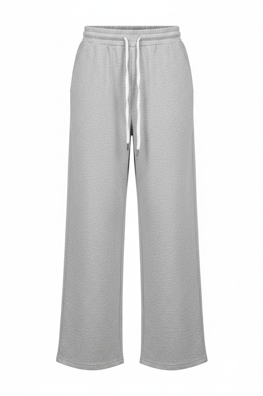 White Drawstring High-Waist Wide-Leg Fleece Jogger
