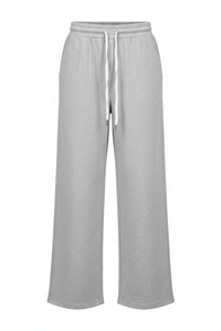 White Drawstring High-Waist Wide-Leg Fleece Jogger