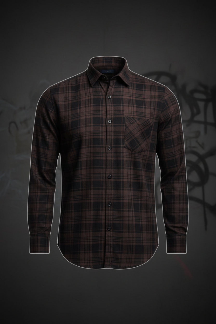 Dark Plaid Check Full Sleeve Shirt – Brown/Black