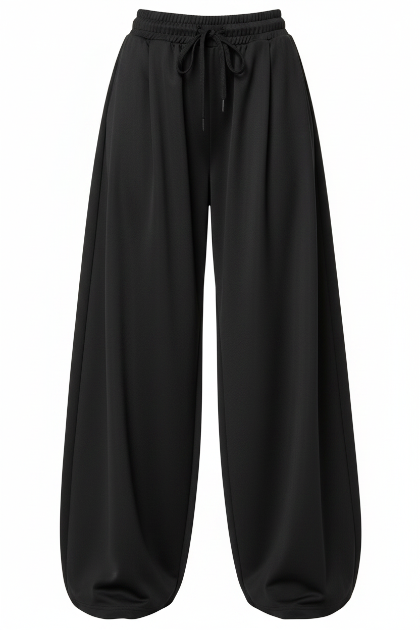 Zip Pocket Drawstring Ultra-Wide-Leg Satin Flow Jogger