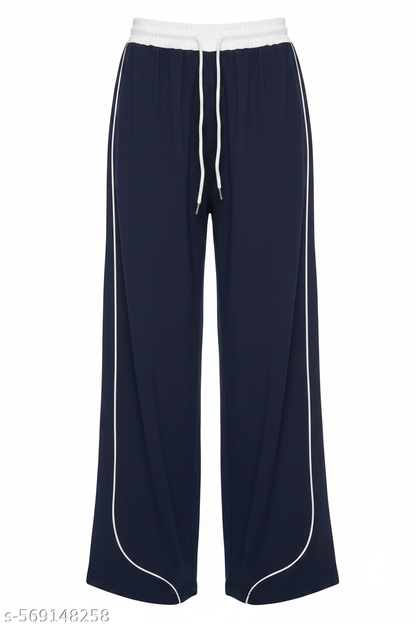 White Piping Contrast Waistband Wide-Leg Jogger