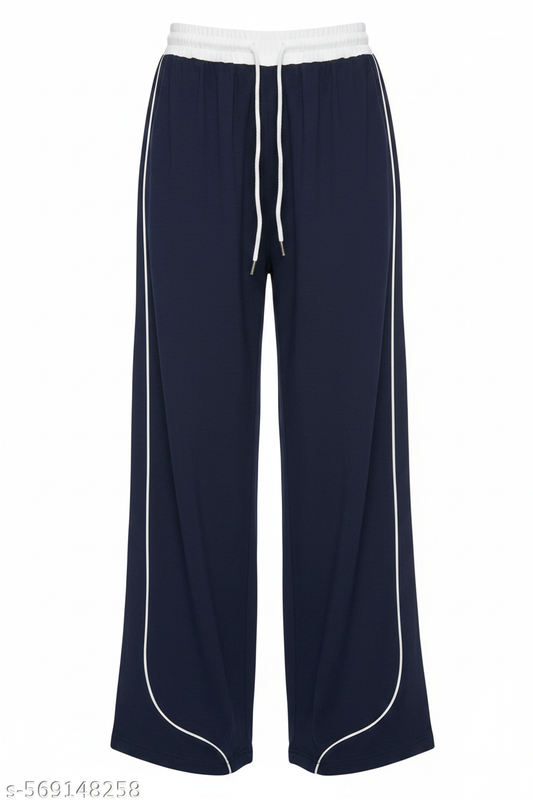 White Piping Contrast Waistband Wide-Leg Jogger