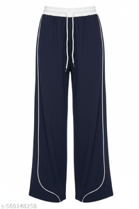 White Piping Contrast Waistband Wide-Leg Jogger