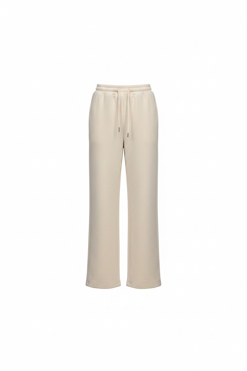 Cream Drawstring High-Waist Wide-Leg Fleece Jogger
