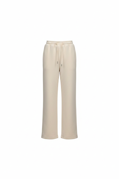Cream Drawstring High-Waist Wide-Leg Fleece Jogger