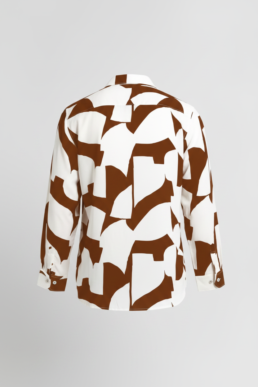 Abstract Geo Print Full Sleeve Shirt – Brown/White