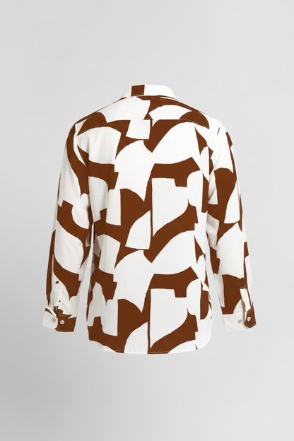 Abstract Geo Print Full Sleeve Shirt – Brown/White