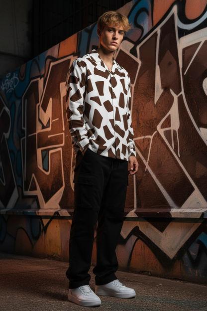 Abstract Geo Print Full Sleeve Shirt – Brown/White