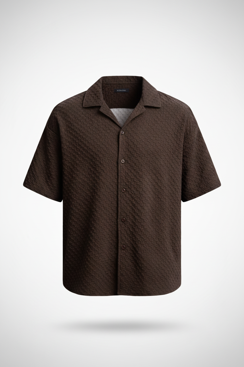 Textured Jacquard Half Sleeve Shirt – Pack of 2 (Olive + Dark Brown)