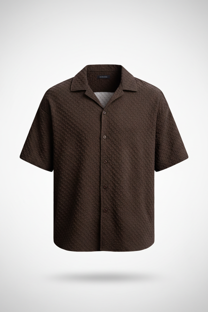 Textured Jacquard Half Sleeve Shirt – Pack of 2 (Olive + Dark Brown)