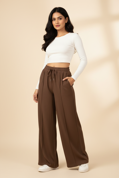 High-Waist Wide-Leg Textured Joggers
