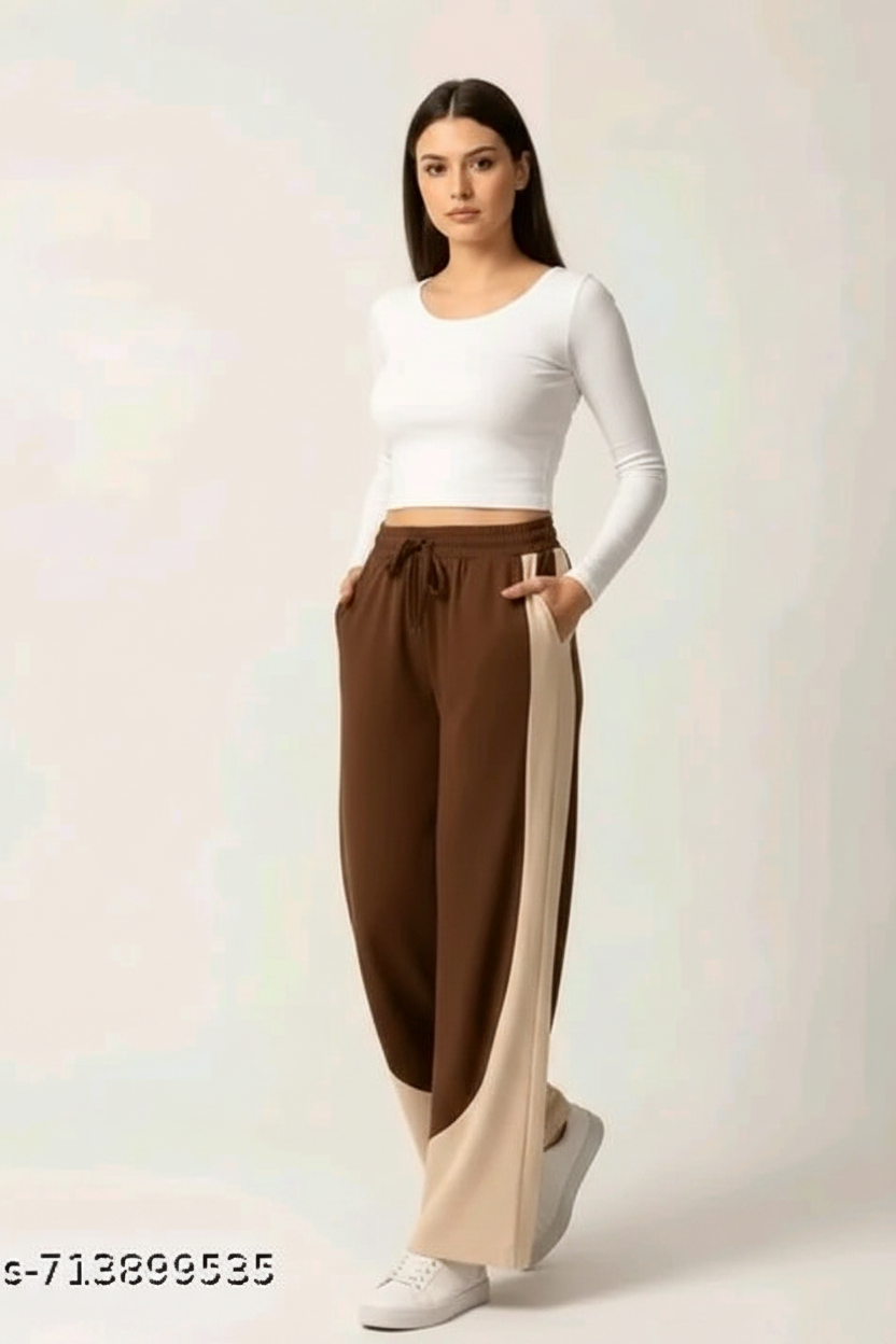 Chocolate & Cream Curved Colorblock Wide-Leg Jogger
